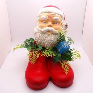 VTG 1960s Christmas Santa Claus in Boots Plastic Greenery Planter Decor FLAWS